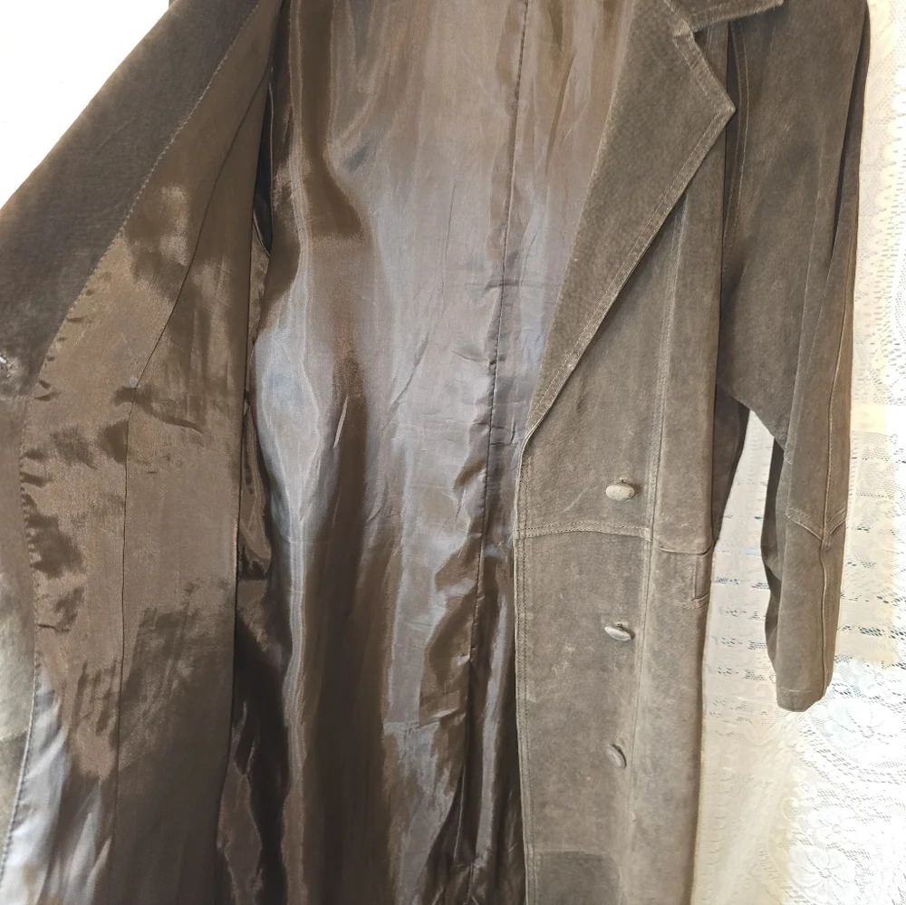 Savannah Brown Leather Trench Coat, Womens Large - Picture 2 of 6